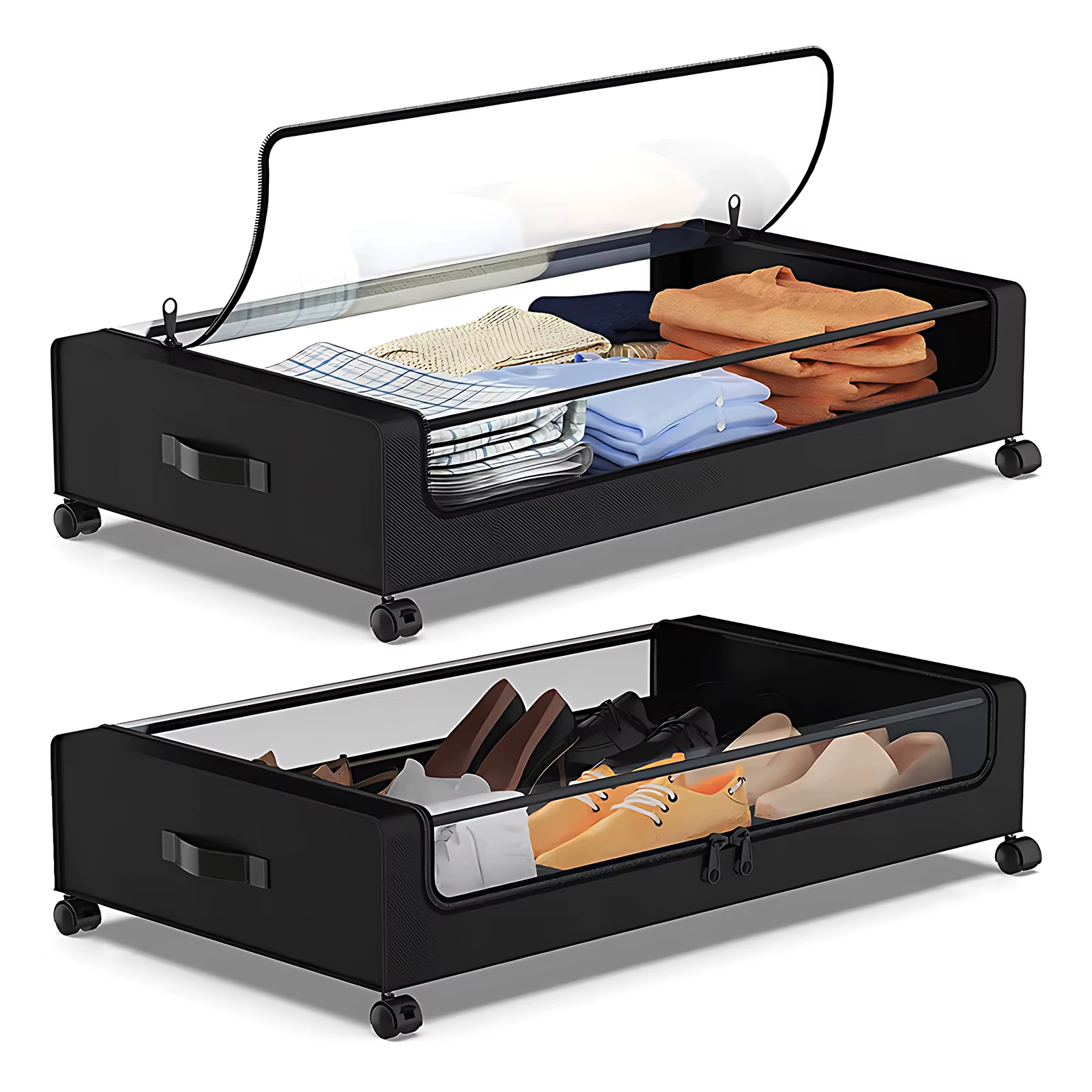 Conteneur de rangement sous lit avec couvercles et roulettes