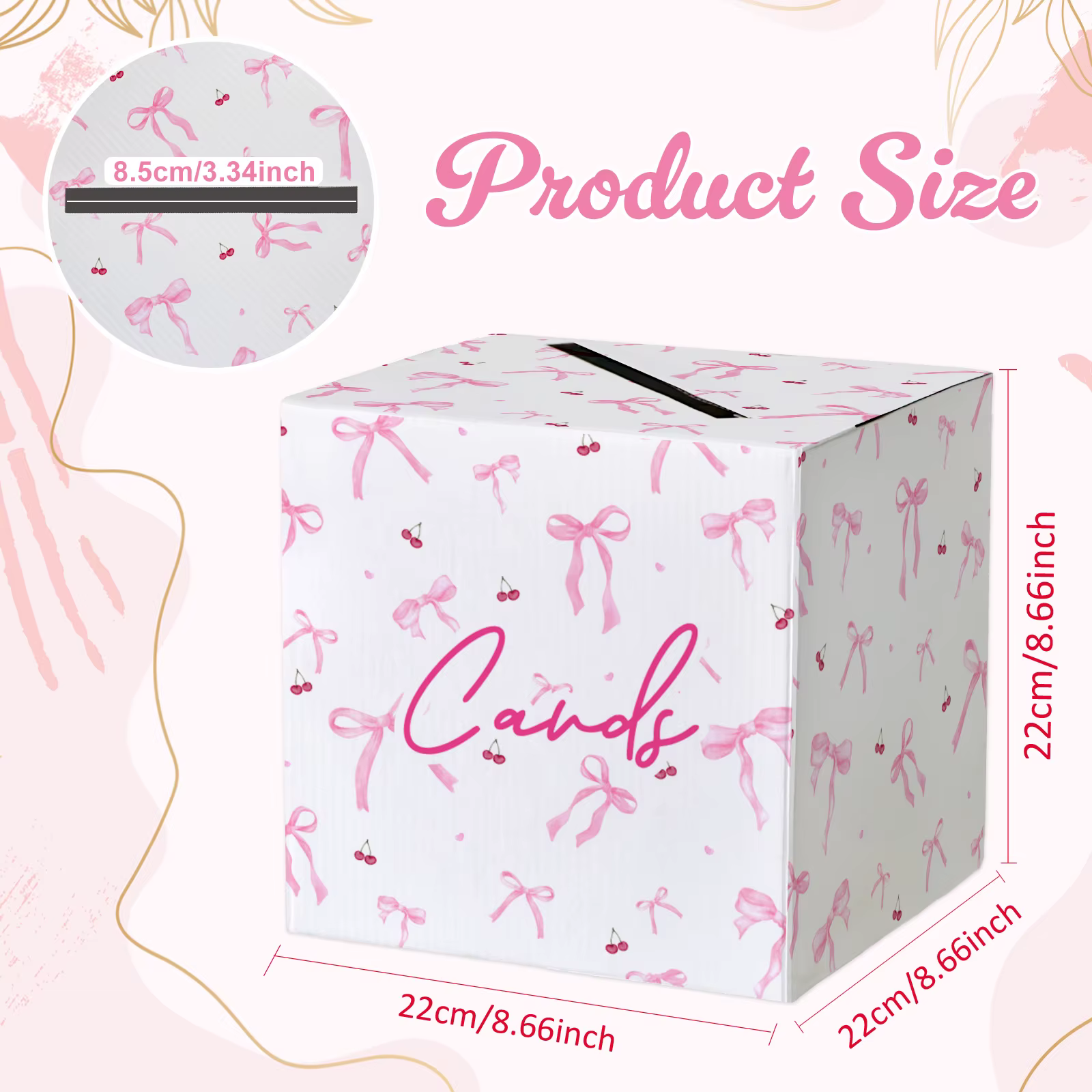 Boîte à cartes de mariage rose avec nœud