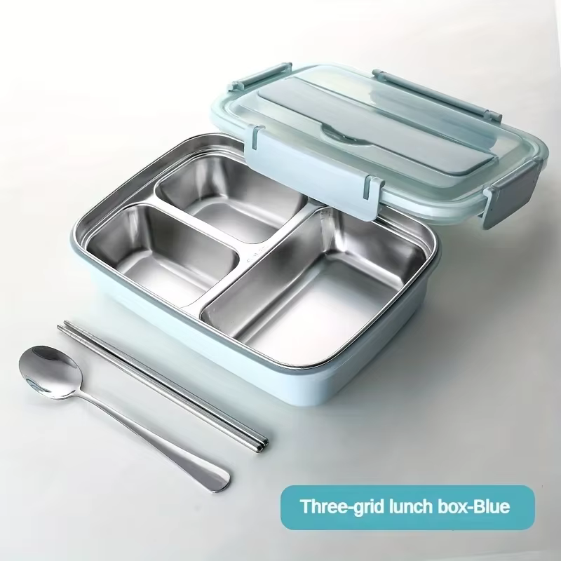 Boîte à déjeuner en acier inoxydable anti-fuite avec 3/4 compartiments – Récipient à Bento durable et facile à nettoyer pour étudiants et employés de bureau