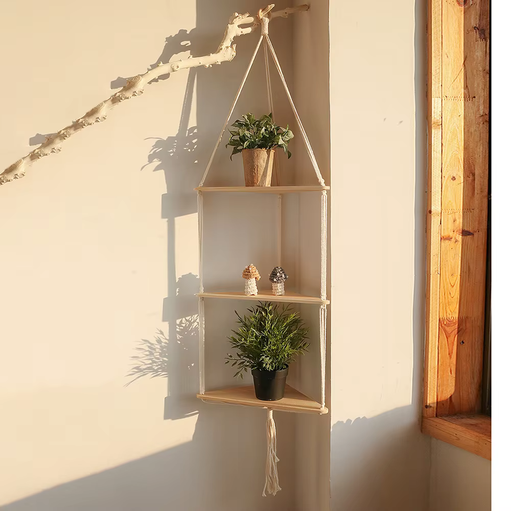 Étagère d'angle murale en macramé