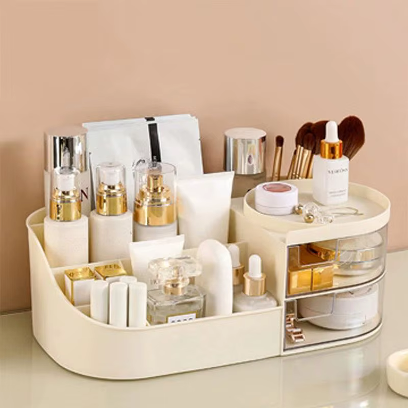 Boîte de rangement cosmétique grande capacité avec tiroir transparent - Organisateur de maquillage multifonctionnel pour produits de soin de la peau sur coiffeuse