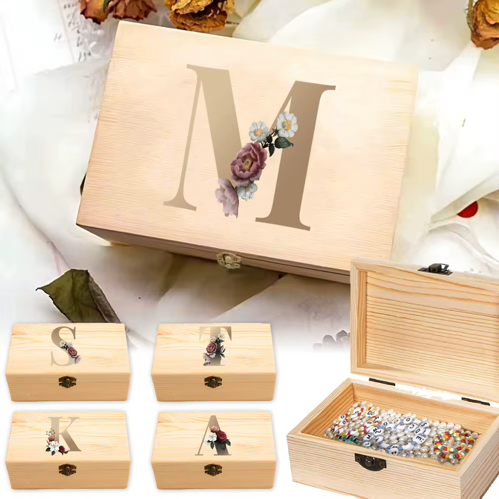 Boîte de rangement en bois avec couvercle à charnière