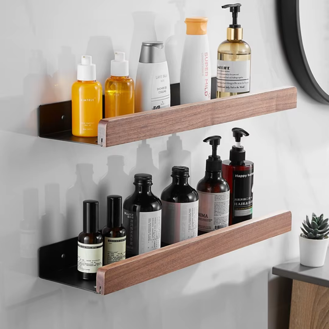 Étagère de rangement pour salle de bain en bois noir