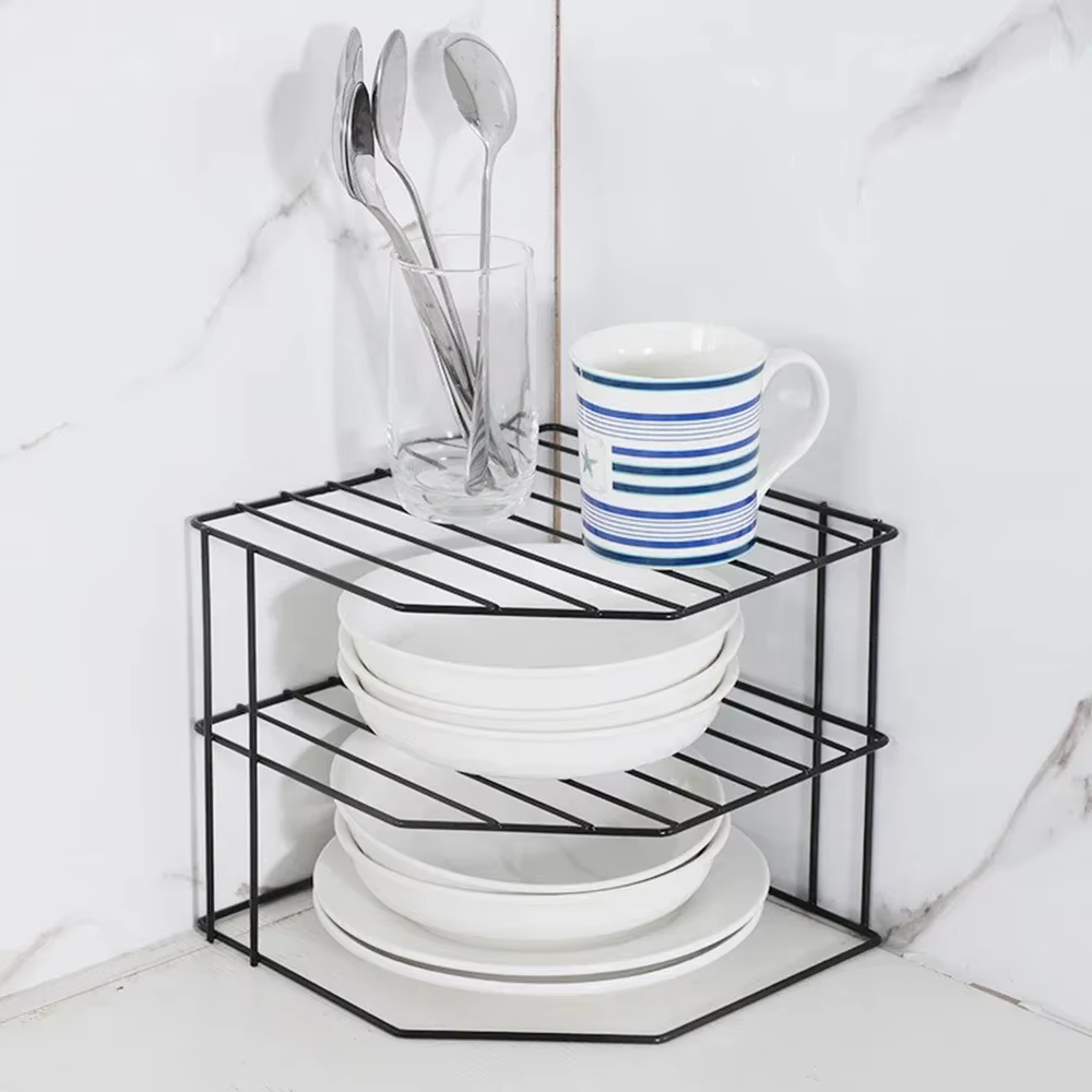 Étagère d'angle de rangement de cuisine, Pot d'assaisonnement, bol, plat, verres, organisateur de comptoir, support de maquillage cosmétique amovible à 3 niveaux