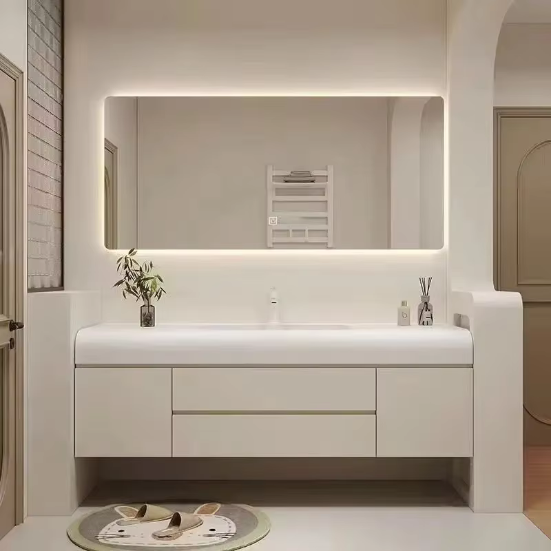 HOCabinet-Lavabo intégré en roche blanche simple