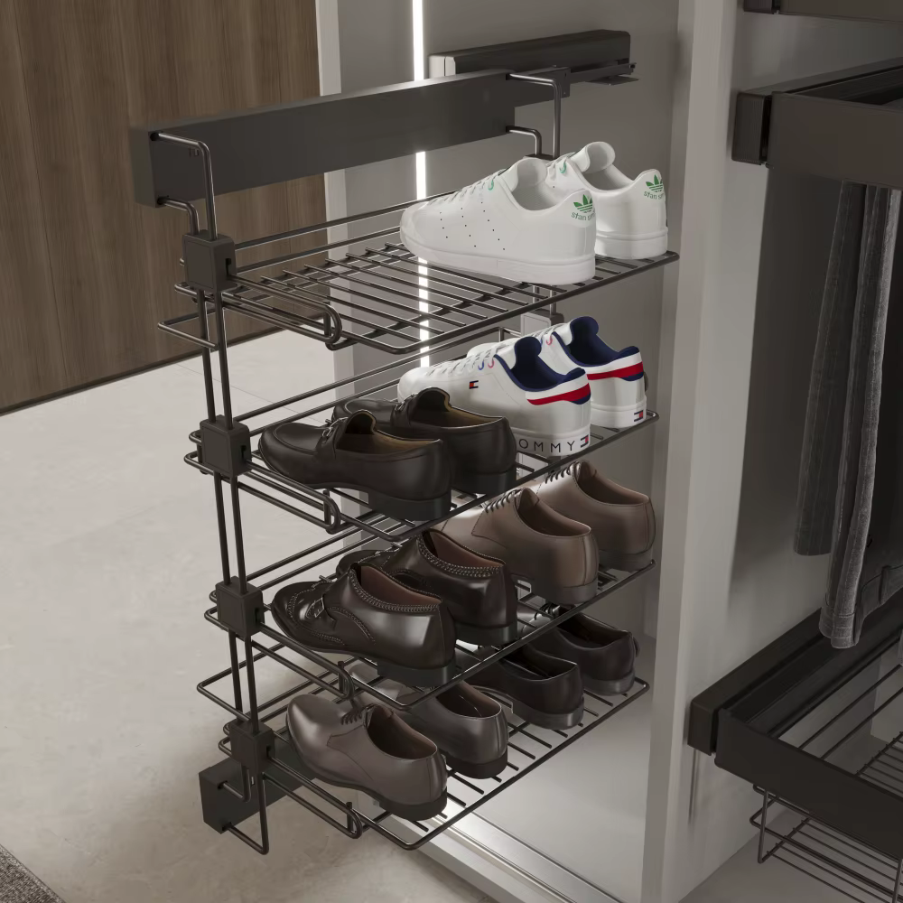 Emuca Espagne Étagère à chaussures latérale amovible en acier titane quartz droit pour armoires et dressings