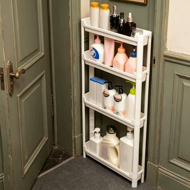 Armoire de rangement étroite multi-niveaux à placer derrière la porte