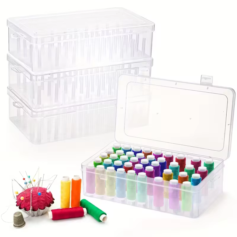 Boîte de rangement artisanale à 42 compartiments. Étui transparent et robuste pour fournitures de machines à coudre.
