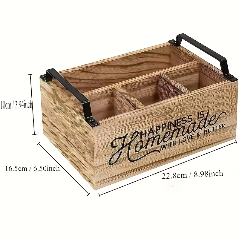 Organisateur d'ustensiles de cuisine en bois classique de haute qualité - Boîte de rangement portable avec design