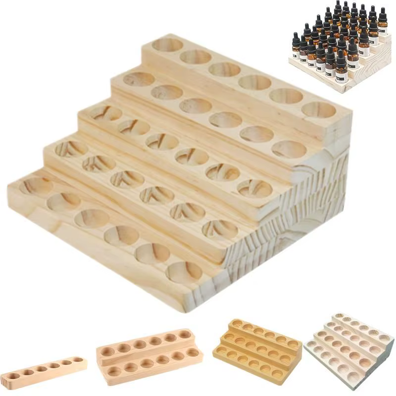 Support robuste pour bouteilles d'huiles essentielles, support multi-emplacements en bois naturel pour parfums, présentoir de bureau multi-usages grande capacité