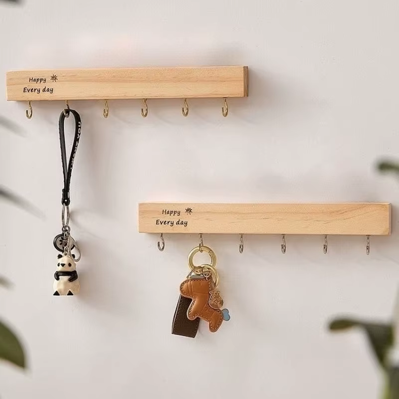 Stockage de clés mural pour entrée-support à crochets percés en bois massif
