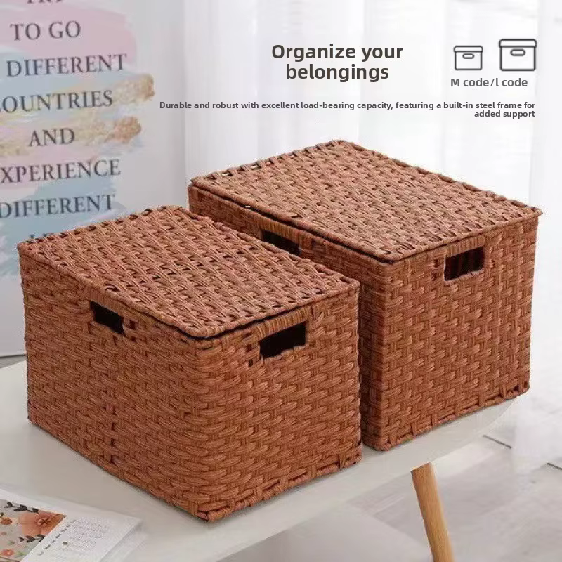 Panier de rangement tissé avec couvercle