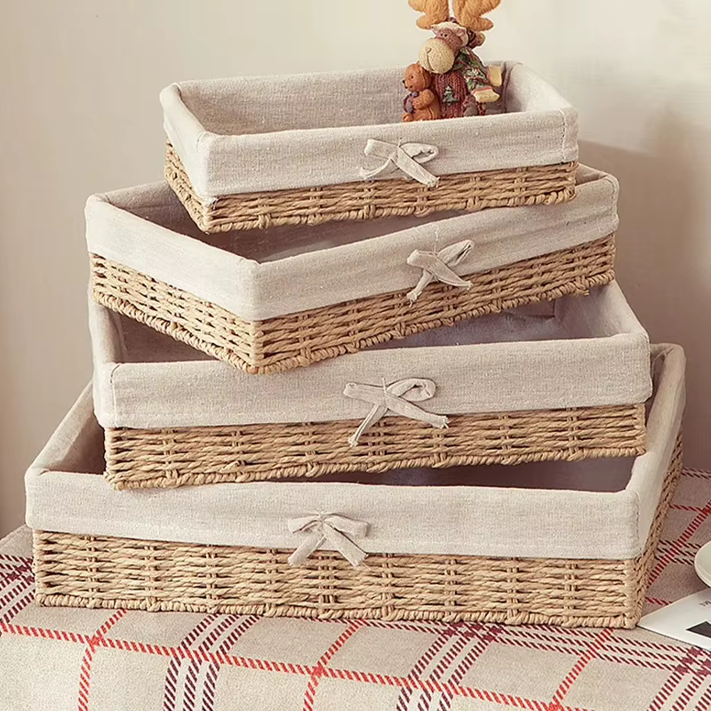 Panier de rangement de bureau – Organisateur de style rotin tissé pour clés