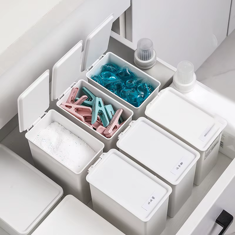 Boîte de rangement pour buanderie blanche avec couvercle anti-poussière