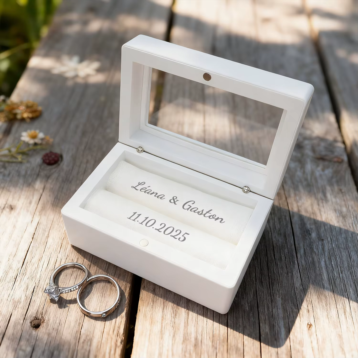 Support de boîte à bagues de mariage personnalisé