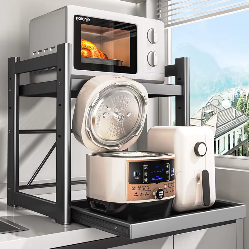 Étagère de rangement pour comptoir de cuisine avec tiroir coulissant pour micro-ondes