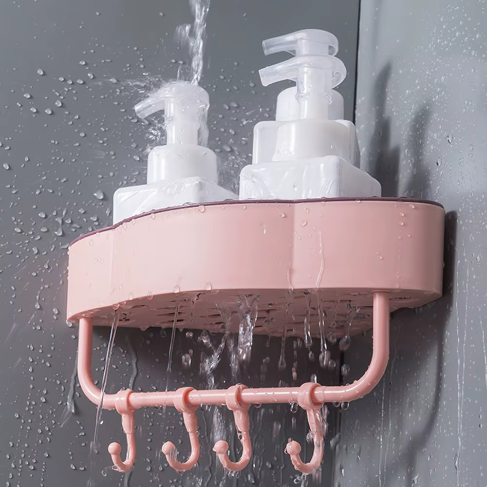 Étagère d'angle de douche en plastique rose