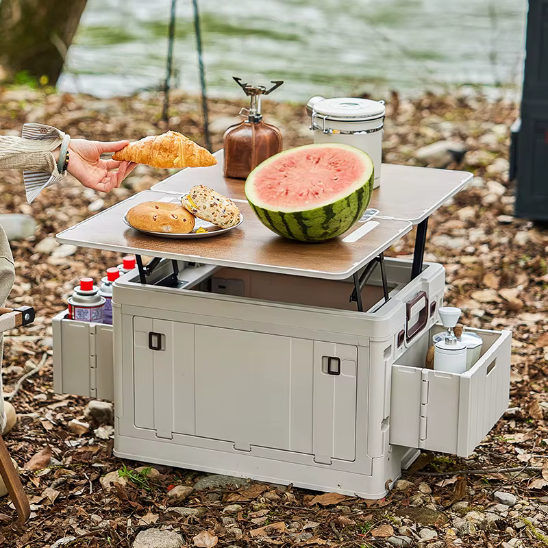 Boîte pliante - Boîte de camping plate de style japonais - Boîte de rangement pliante avec couvercle en bois - Boîte organisatrice de coffre - Boîte de rangement pour cadeaux