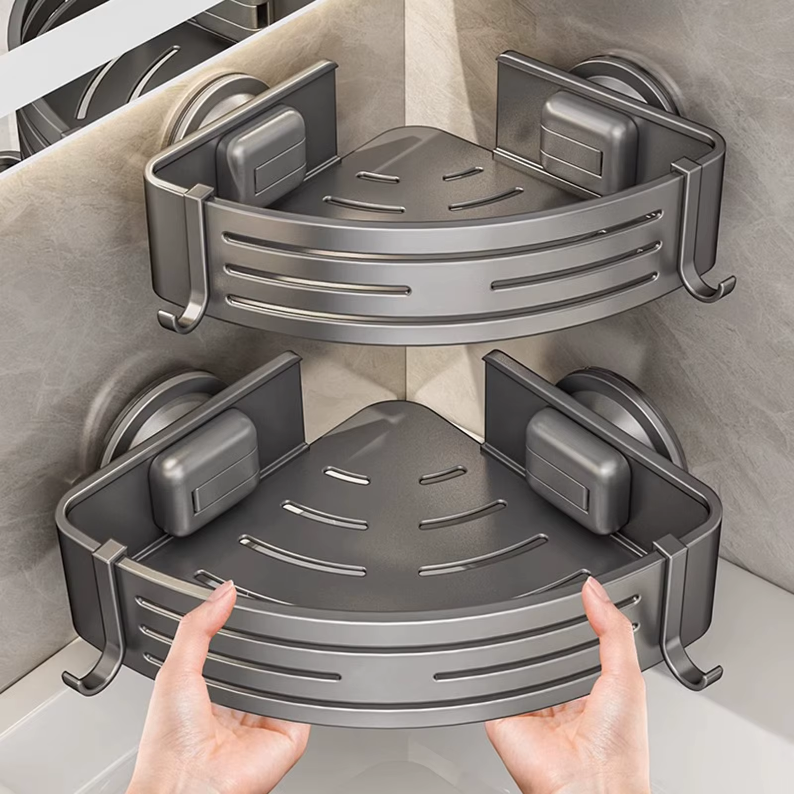 Étagère de douche triangulaire avec crochets