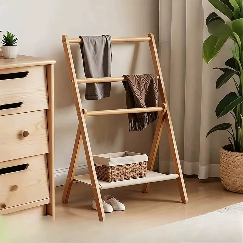 Porte-vêtements mural en bois de luxe de style japonais pour chambre à coucher