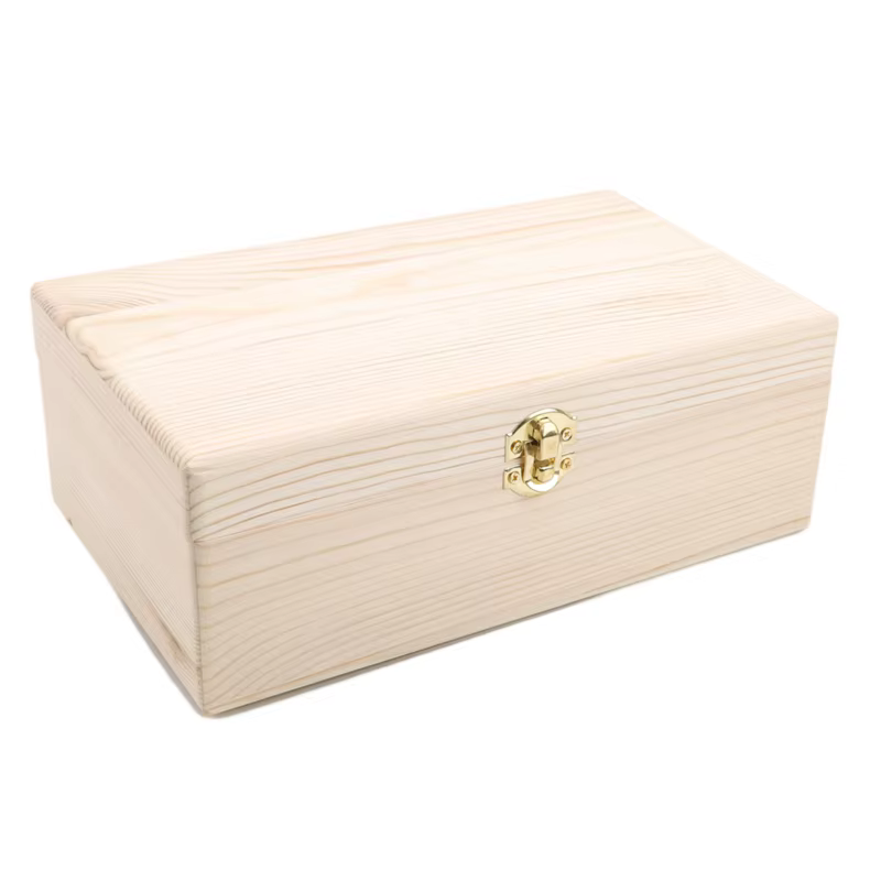 Coin couleur Pinus Sylvestris boîte de rangement rectangulaire en bois couvercle rabattable boîte-cadeau