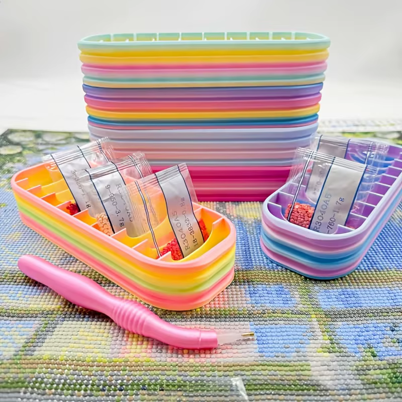 Boîte de rangement pour peinture diamant à 10 compartiments – Comprend un stylo à diamants et des sacs