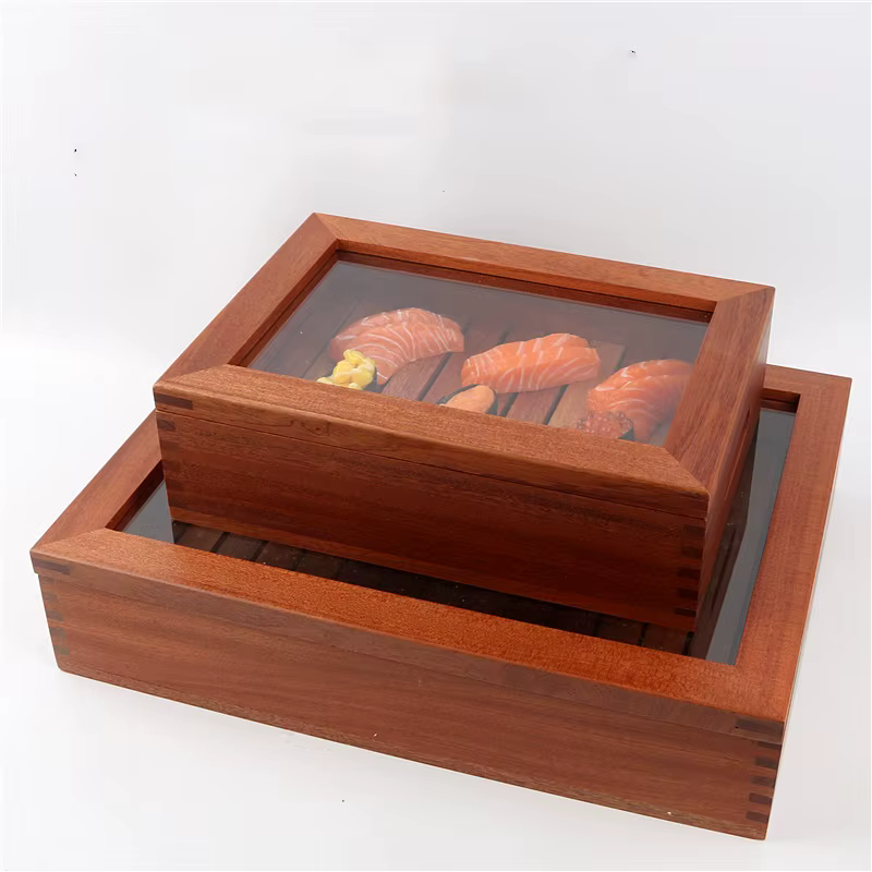 Boîte à sushi sashimi en bois avec couvercle