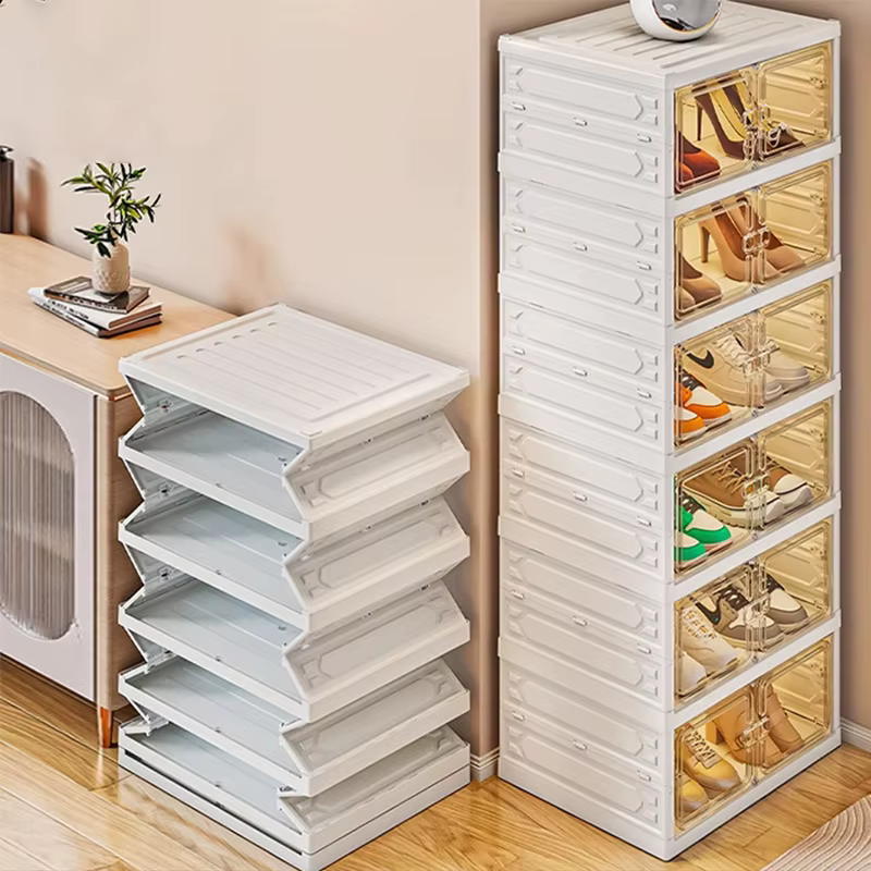 Meuble de rangement pliable transparent pour chaussures