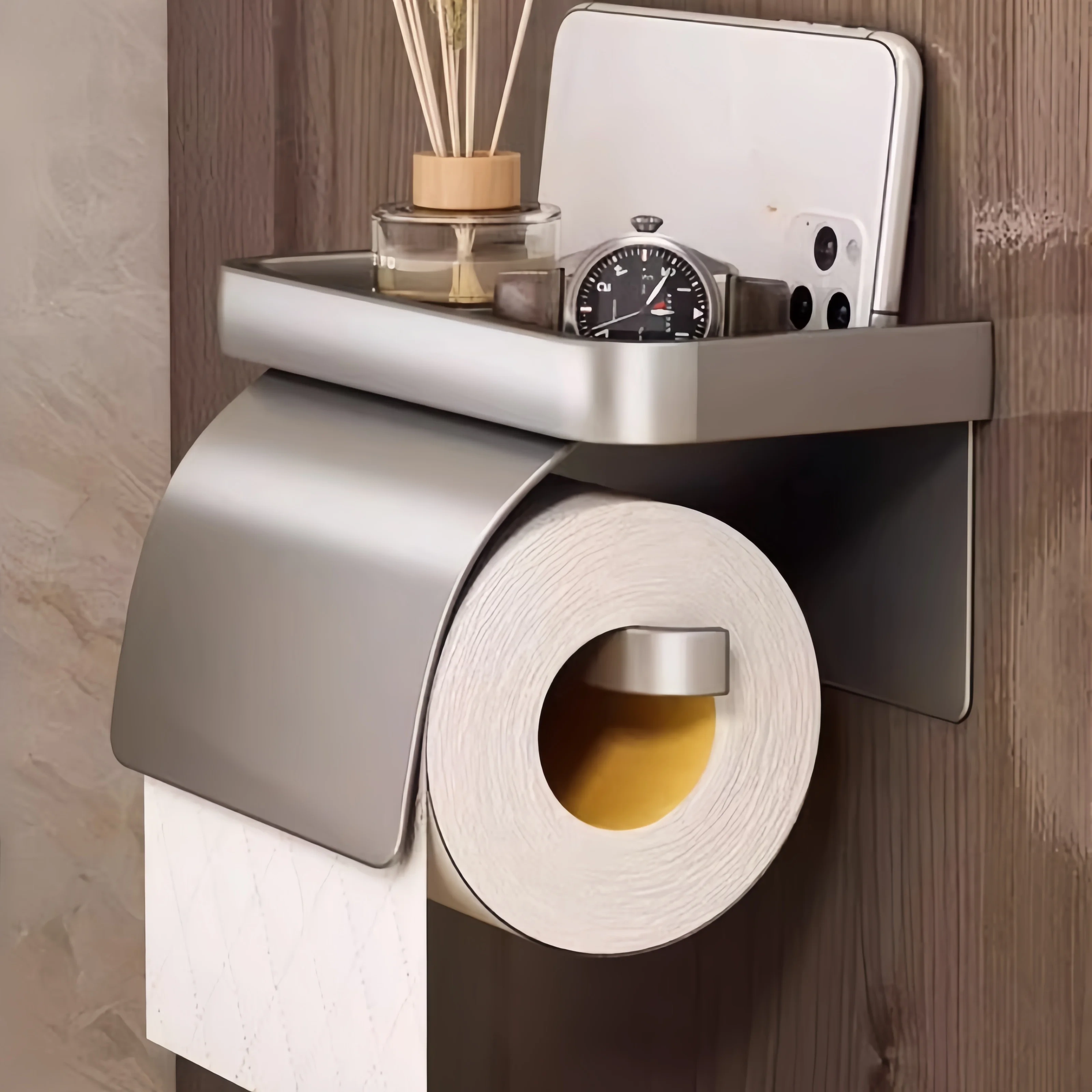 Porte-rouleau de papier toilette auto-adhésif/perforé