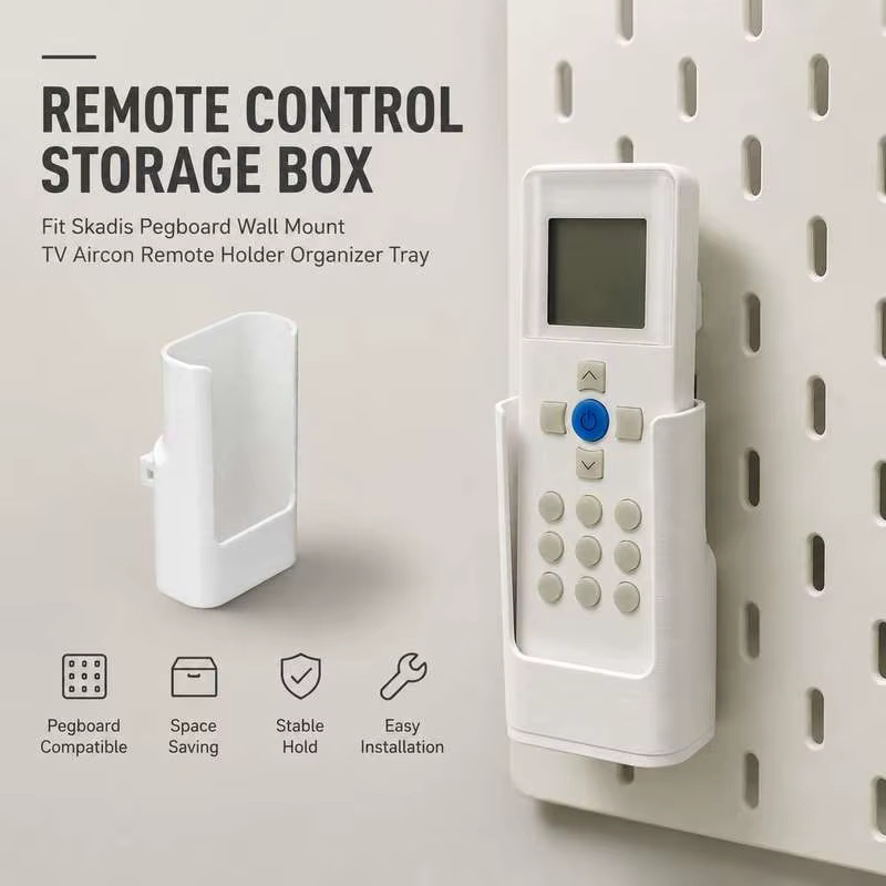 Boîte de rangement pour télécommandes compatible avec le support mural Skadis Pegboard, organiseur de télécommandes TV et climatisation