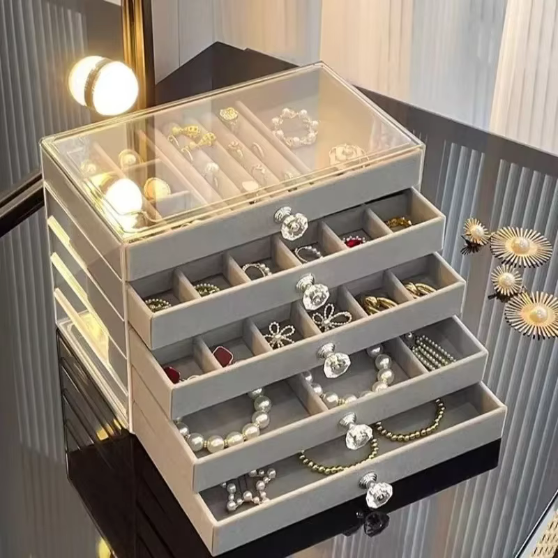 Nouveau 5 couches exquis gris boîte à bijoux boucles d'oreilles anneau tiroir Type