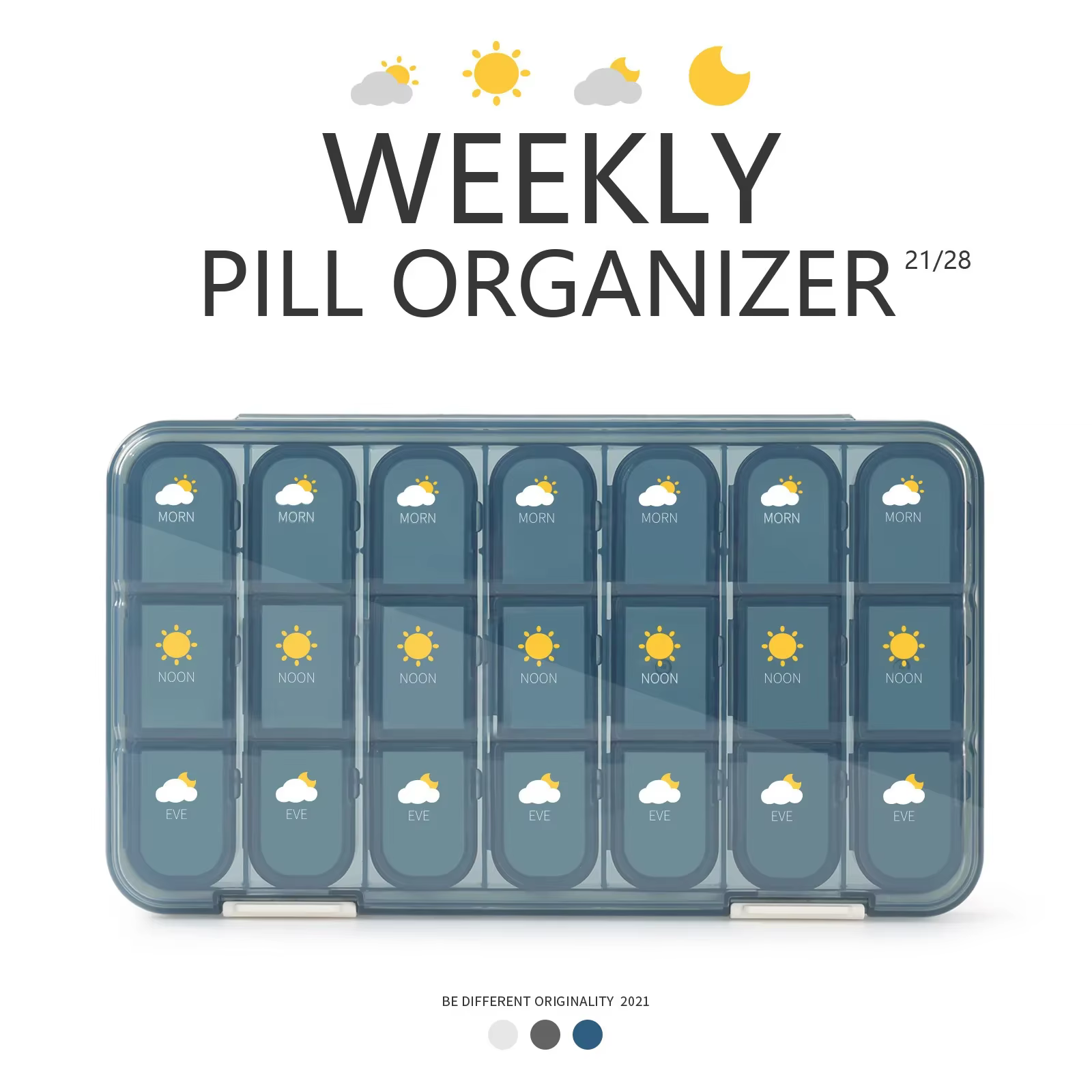 Boîte à pilules à 21/28 compartiments, grande capacité, pour le rangement des médicaments, organisateur hebdomadaire de vitamines, Pastillero, résistant à l'humidité