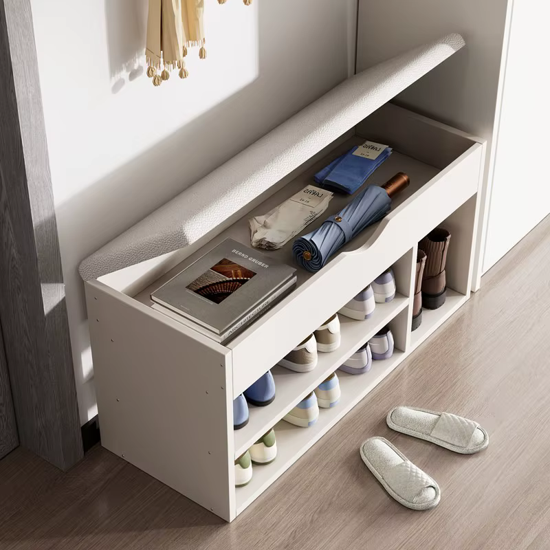 Banc d'entrée de luxe, étagère à chaussures moderne et minimaliste