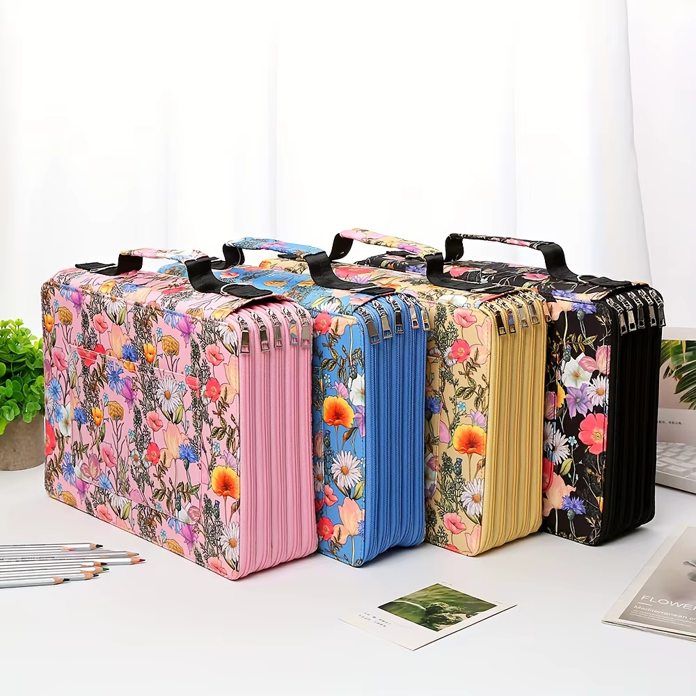 Boîte de rangement pour crayons colorés à 5 couches et 480 fentes avec fermeture à glissière