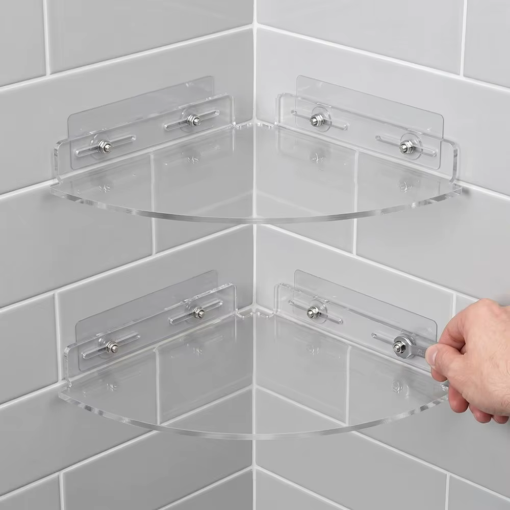 2 étagères d'angle en acrylique à fixer au mur sans perçage
