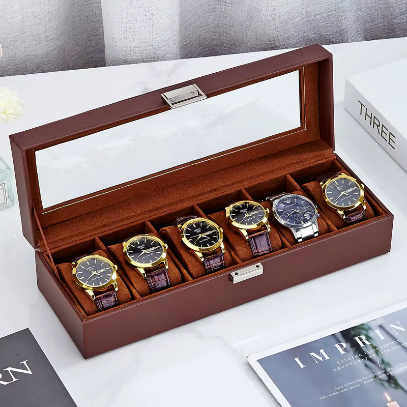 Boîte à montres en cuir PU à 6 emplacements - Étui de rangement et d'exposition de luxe pour montre-bracelet