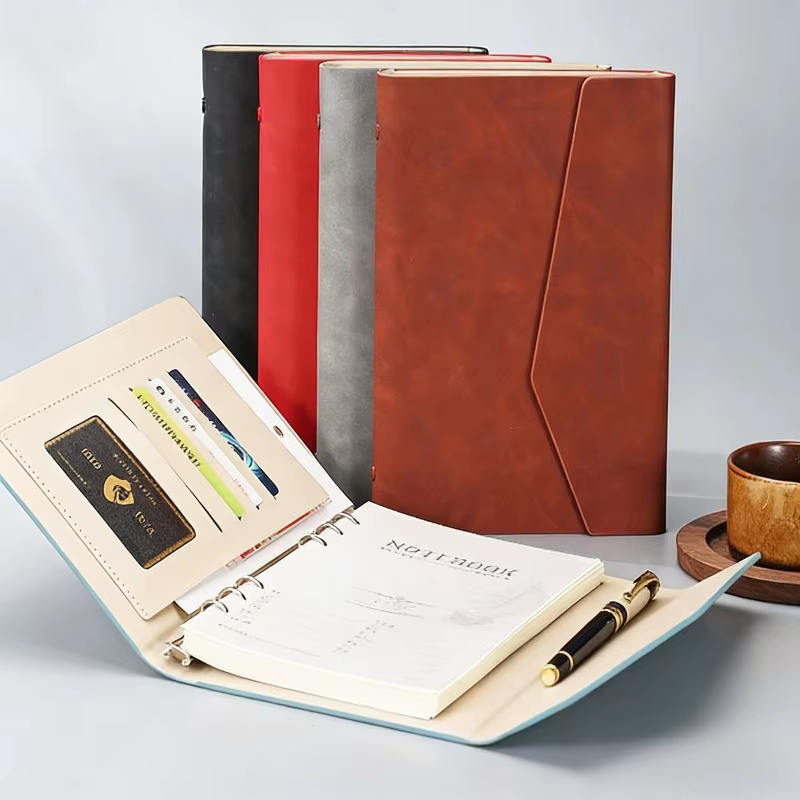 Classeur A5 à 6 anneaux avec papier ligné et pochette de rangement multifonctionnelle pour cartes